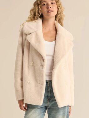 NWT Z Supply Gem Double Breasted Fur Coat Winter White Size Medium